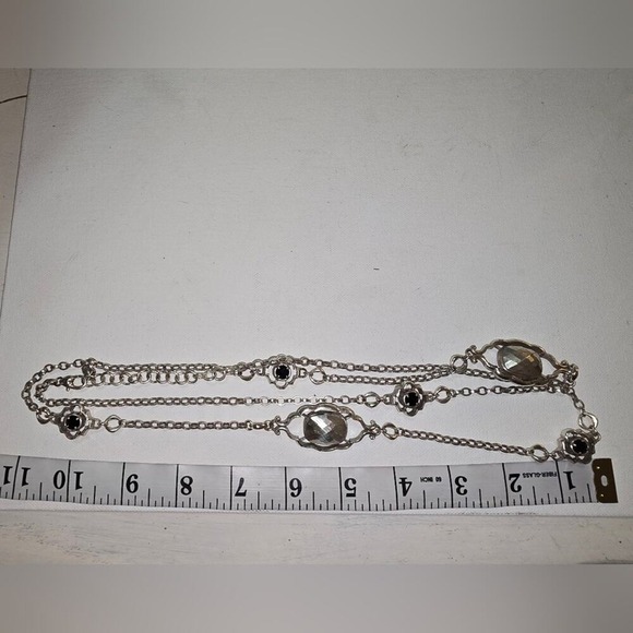 Brighton Silver Tone London Blue Topaz Glass Black Onyx Glass 42" Chain Necklace - Picture 6 of 15